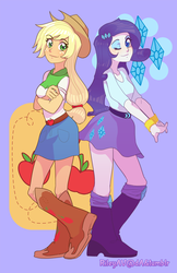 Size: 688x1063 | Tagged: safe, artist:rileyav, applejack, rarity, equestria girls, g4, cracking joints, crossed arms, cutie mark, duo, wink