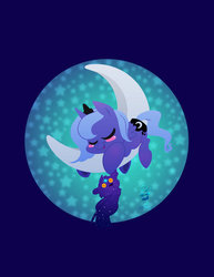 Size: 400x518 | Tagged: safe, artist:bunnimation, princess luna, alicorn, pony, ursa minor, g4, crescent moon, cute, female, filly, foal, moon, plushie, sleeping, tangible heavenly object, teddy bear, ursa plush, woona