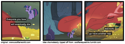 Size: 1200x420 | Tagged: safe, basil, twilight sparkle, dragon, pony, unicorn, g4, a softer world, comic, female, implied death, mare