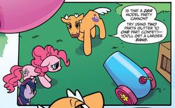 Size: 781x483 | Tagged: safe, idw, official comic, pinkie pie, ponyacci, twilight sparkle, g4, micro-series #5, my little pony micro-series, spoiler:comic, comic, female, male, party cannon
