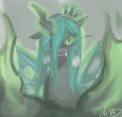 Size: 910x879 | Tagged: safe, artist:h2656256, queen chrysalis, changeling, changeling queen, g4, female, glowing eyes, solo