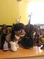 Size: 1280x1707 | Tagged: safe, artist:tres-apples, octavia melody, g4, clothes, irl, musical instrument, photo, plushie, socks, striped socks, violin