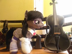 Size: 1280x960 | Tagged: safe, artist:tres-apples, clothes, irl, musical instrument, photo, plushie, socks, striped socks, violin