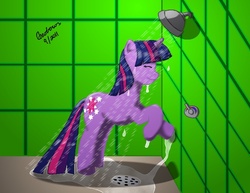 Size: 880x678 | Tagged: safe, artist:geoberos, twilight sparkle, pony, unicorn, g4, female, shower, solo, unicorn twilight