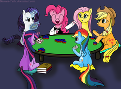 Size: 900x662 | Tagged: safe, artist:names-tailz, applejack, fluttershy, pinkie pie, rainbow dash, rarity, twilight sparkle, g4, poker