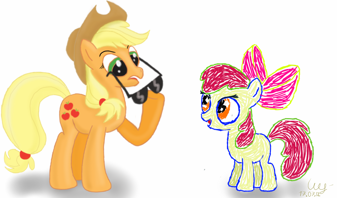 Safe Artist Wolver Apple Bloom Applejack Duo Derpibooru