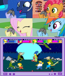 Size: 782x918 | Tagged: safe, babs seed, fluttershy, princess luna, rainbow dash, pegasus, pony, gamer luna, g4, arcade, exploitable meme, female, gamer babs, gamer meme, gamerdash, gamershy, male, mare, meme, the simpsons, tv meme