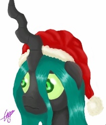 Size: 253x297 | Tagged: safe, artist:wolver87, queen chrysalis, g4, female, hat, santa hat, solo