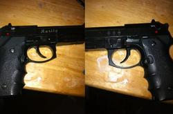 Size: 1092x720 | Tagged: safe, rarity, g4, airsoft, beretta, customized toy, cutie mark, gun, gunified, my little arsenal, pistol