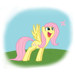 Size: 2000x2000 | Tagged: safe, artist:kasun05, fluttershy, butterfly, pegasus, pony, g4, cute, female, high res, mare, open mouth, shyabetes, solo