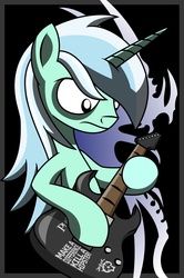 Size: 1438x2162 | Tagged: safe, artist:friendshipismetal777, lyra heartstrings, pony, unicorn, bipedal, death metal, electric guitar, eyeshadow, female, first fragment, frown, guitar, makeup, metal, musical instrument, reference, solo