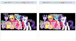 Size: 527x286 | Tagged: safe, applejack, fluttershy, pinkie pie, rainbow dash, rarity, twilight sparkle, g4, do not want, exploitable meme, image macro, juxtaposition, juxtaposition win, mane six