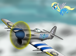 Size: 2817x2076 | Tagged: safe, artist:filincool, derpy hooves, pegasus, pony, g4, aircraft, female, fighter, hawker typhoon, mare, plane, wonderbolts uniform