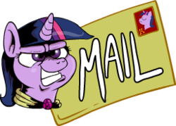 Size: 256x183 | Tagged: safe, artist:catfood-mcfly, twilight sparkle, alicorn, pony, g4, female, letter, mail, mare, simple background, solo, transparent background, twilight sparkle (alicorn), twisted ponyville