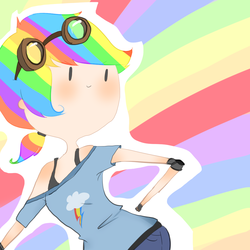 Size: 1000x1000 | Tagged: safe, artist:splicedlamia, rainbow dash, human, g4, adventure time, female, humanized, male, solo, style emulation