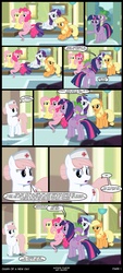 Size: 1000x2214 | Tagged: safe, artist:skipsy, applejack, fluttershy, nurse redheart, pinkie pie, rarity, spike, twilight sparkle, comic:dawn of a new day, g4, comic, dawn of a new day, fanfic, hospital, mane six, sad