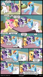 Size: 1000x1765 | Tagged: safe, artist:skipsy, applejack, fluttershy, nurse redheart, pinkie pie, rainbow dash, rarity, spike, twilight sparkle, comic:dawn of a new day, g4, comic, hospital, mane six