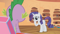 Size: 1280x720 | Tagged: safe, screencap, rarity, spike, g4, secret of my excess, out of context
