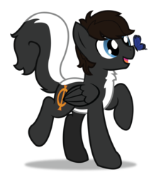 Size: 838x953 | Tagged: safe, artist:icaron, oc, oc only, oc:jimpy, oc:thought blossom, butterfly, original species, pegasus, pony, skunk, skunk pony, male, show accurate, simple background, solo, transparent background