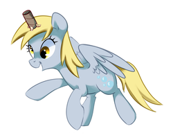 Size: 1816x1468 | Tagged: safe, artist:pepooni, derpy hooves, alicorn, pony, g4, alicornified, derpicorn, fake horn, female, race swap, solo, toilet paper roll, toilet paper roll horn