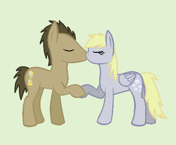 Size: 513x422 | Tagged: safe, artist:bunnykat8465, derpy hooves, doctor whooves, time turner, pegasus, pony, g4, female, kissing, male, mare, ship:doctorderpy, shipping, straight