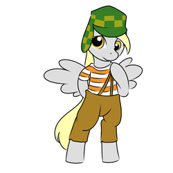 Size: 1000x1000 | Tagged: safe, artist:kloudmutt, derpy hooves, pony, g4, bipedal, cap, chaves, chavo, clothes, el chavo, el chavo del 8, female, hat, mexico, overalls, pants, shirt, solo