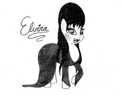 Size: 3133x2415 | Tagged: safe, artist:tibsistops, pony, clothes, dress, elvira, ponified, solo, traditional art