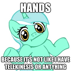 Size: 621x624 | Tagged: safe, lyra heartstrings, g4, :i, female, hand, image macro, looking at you, shrug, shrugpony, solo, text
