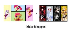 Size: 3174x1430 | Tagged: safe, apple bloom, babs seed, scootaloo, sweetie belle, g4, blake belladonna, cutie mark crusaders, exploitable meme, make it happen, ruby rose, rwby, weiss schnee, yang xiao long