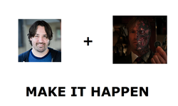 Size: 1337x796 | Tagged: safe, human, alicorn drama, barely pony related, batman, exploitable meme, i believe in m.a. larson, m.a. larson, m.a. larson's beautiful smile, make it happen, meme, meta, the dark knight