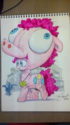 Size: 1024x1816 | Tagged: safe, artist:andypriceart, pinkie pie, princess luna, g4, andy you magnificent bastard, comic con, cosplay, inception, pinkie costume, pinkie pie's pinkie pie costume, san diego comic con, sdcc 2013, swag, traditional art