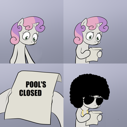 Size: 2000x2000 | Tagged: safe, sweetie belle, g4, afro, exploitable meme, meme, pool's closed, sweetie's note meme