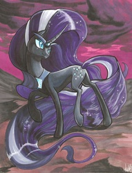 Size: 688x900 | Tagged: safe, artist:lizspit, nightmare rarity, pony, unicorn, g4, female, jewelry, mare, markers, regalia, solo, traditional art