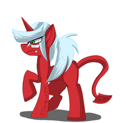 Size: 796x773 | Tagged: safe, artist:darkcat1999, demon, demon pony, pony, unicorn, daemon kneesocks, devil tail, panty and stocking with garterbelt, ponified, solo, tail