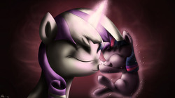 Size: 3840x2160 | Tagged: safe, artist:neko-me, twilight sparkle, twilight velvet, pony, unicorn, g4, boop, cute, female, filly, filly twilight sparkle, mother and daughter, twiabetes