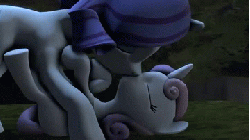 Size: 360x202 | Tagged: safe, artist:twily404, rarity, sweetie belle, pony, unicorn, 3d, animated, female, filly, incest, kissing, lesbian, love, mare, mare on filly, raribelle, sisters, source filmmaker, video at source, youtube link