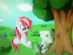 Size: 960x720 | Tagged: safe, artist:nat998877, oc, oc only, oc:olive martini, oc:scribble tale, pony, unicorn, tree