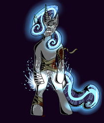 Size: 1280x1527 | Tagged: safe, artist:order border, pony, unicorn, acetic rarity, bandage, blood, power line, solo