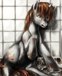 Size: 736x900 | Tagged: safe, artist:balthasar999, oc, oc only, oc:rosy stripes, pony, unicorn, fanfic:first pony view, dirty, fanfic, fanfic art, female, hoers, mare, realistic, solo