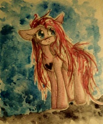 Size: 3240x3913 | Tagged: safe, artist:smartmeggie, oc, oc only, heart, sad, solo, traditional art, watercolor painting