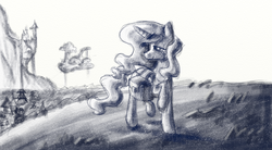 Size: 1024x566 | Tagged: safe, artist:hannah77, princess luna, g4, bag, female, monochrome, solo