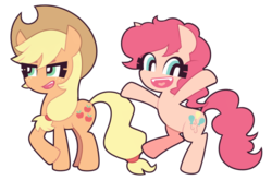 Size: 836x553 | Tagged: safe, artist:nekozneko, applejack, pinkie pie, g4, cute, sharp teeth