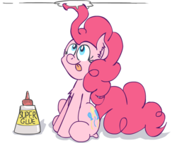 Size: 998x809 | Tagged: safe, artist:scrimpeh, pinkie pie, g4, :p, chest fluff, female, glue, mane, solo, super glue, tongue out