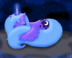 Size: 829x670 | Tagged: safe, artist:tunderi, princess luna, g4, cute, female, sleeping, solo