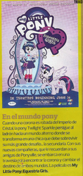 Size: 475x1003 | Tagged: safe, twilight sparkle, pony, equestria girls, g4, my little pony equestria girls, magic mirror, mirror, movie poster, my little pony logo, newspaper, spanish, text, twilight sparkle (alicorn)