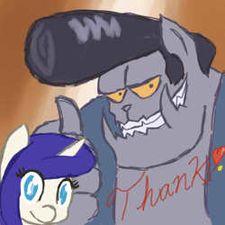 Size: 500x500 | Tagged: safe, artist:lemon, oc, oc only, diamond dog, pony, unicorn, 4chan, lauren faust, lauren-faust-visiting-4chan-gate, lemon-scent, pompadour, thank you