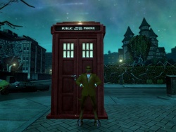 Size: 1024x768 | Tagged: safe, artist:php74, doctor whooves, time turner, earth pony, anthro, g4, city of heroes, police box