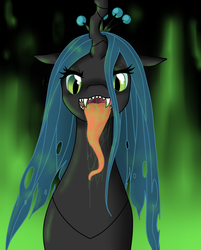 Size: 1590x1979 | Tagged: safe, artist:mondlichtkatze, queen chrysalis, changeling, changeling queen, g4, female, solo, tongue out