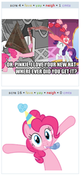 Size: 236x508 | Tagged: safe, artist:takua770, pinkie pie, rarity, g4, exploitable meme, hat, image macro, juxtaposition, juxtaposition win, konami, party hat, pyramid head, scythe, silent hill, simple background, vector, white background