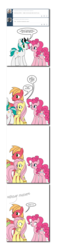 Size: 840x3488 | Tagged: safe, artist:dekomaru, big macintosh, fluttershy, pinkie pie, oc, oc:dazzle, earth pony, pony, tumblr:ask twixie, g4, canon x oc, comic, descriptive noise, faint, male, meme, ring, ship:fluttermac, shipping, simple background, stallion, straight, tumblr, wedding ring, white background